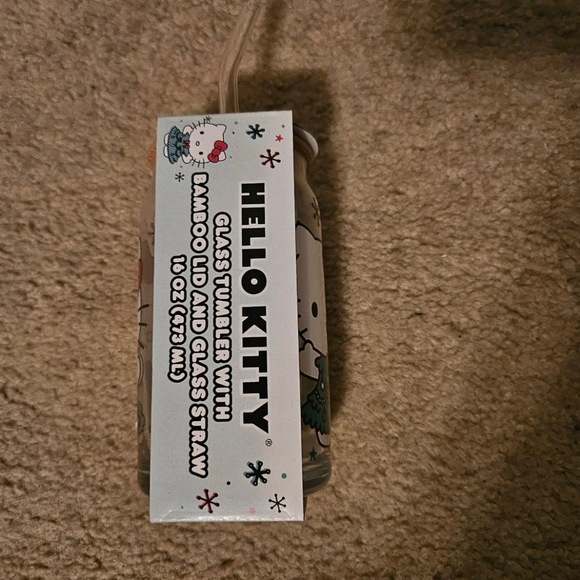 Hello kitty Glass Cup Sanrio Hello Kitty christmas Glass straw lid tumbler Cup - Picture 2 of 2